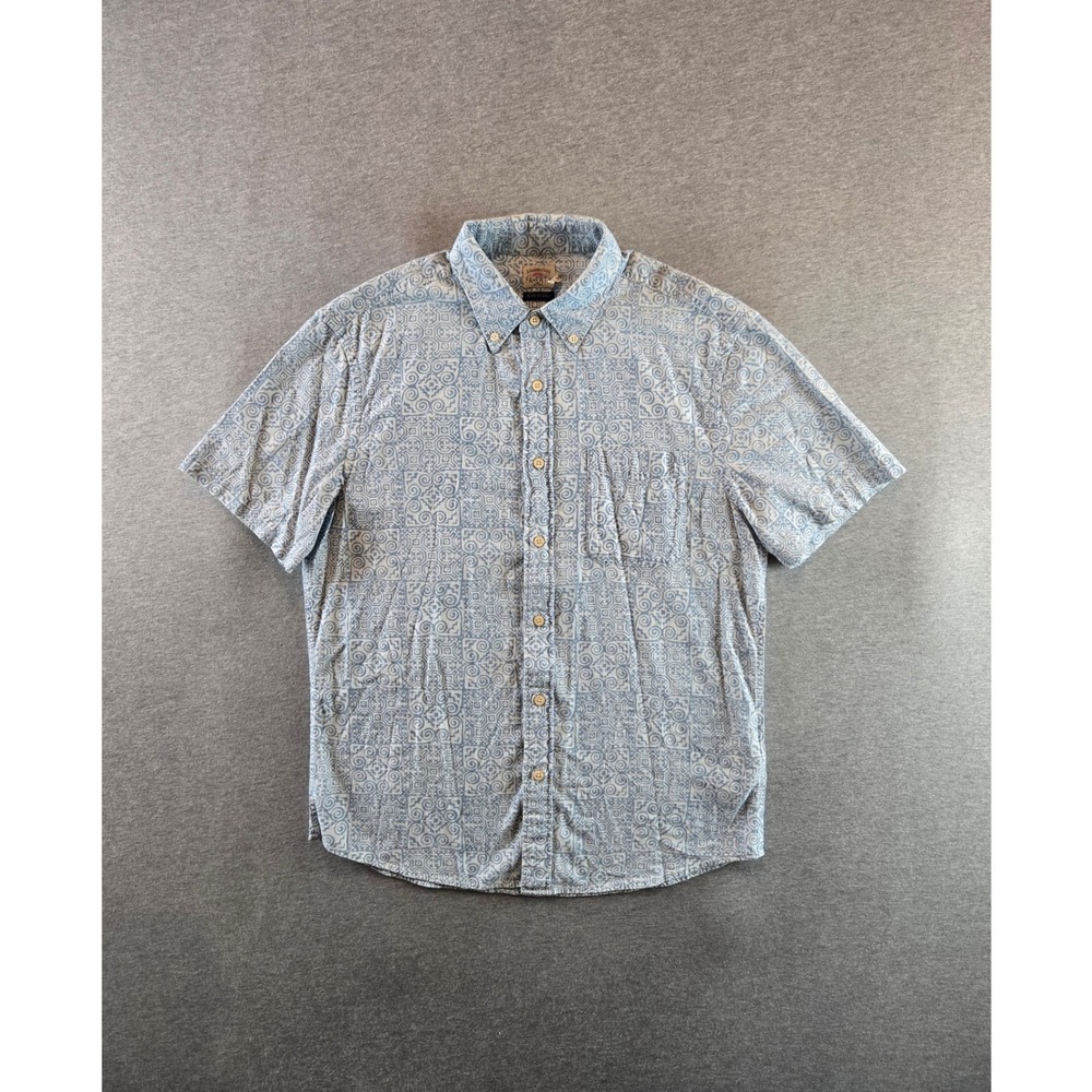 Faherty Playa Shirt Mens Medium Blue Stretch‎ Short Sleeve Indigo Dyed Batik
